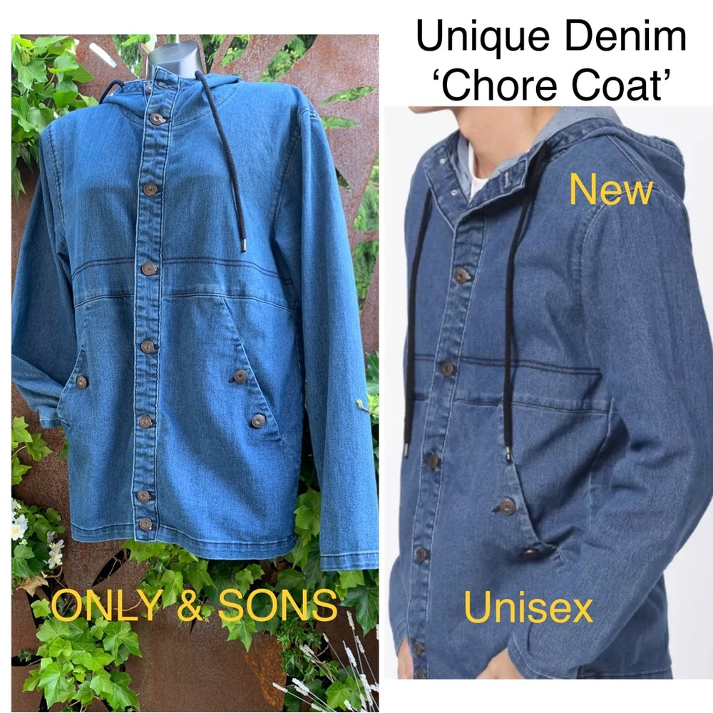 Unisex CHORE COAT ⭐️ w deep 10” front pockets ⭐️ hooded premium denim